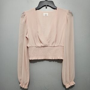 Wilfred Light Orange Cropped  Blouse Size S Ballon Sheer Sleeves